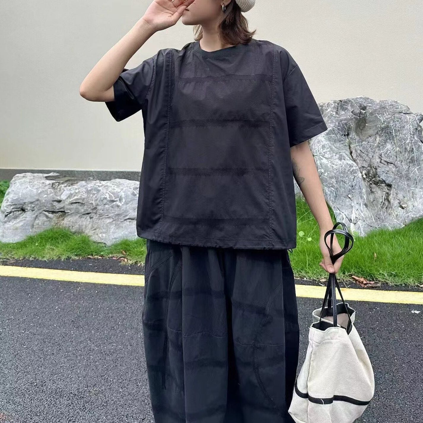 DRAWSTRING SHORT SLEEVE RELAXED FIT T-SHIRT M-17592