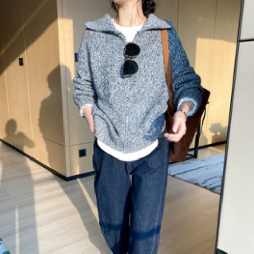 ニットセーター レディース ニットトップス ニット セーター 襟あり 長袖 フロントジッパー カジュアル シンプル 無地 おしゃれ お出かけ 厚手 冬 ハイネック グレー ニットセーター レディース