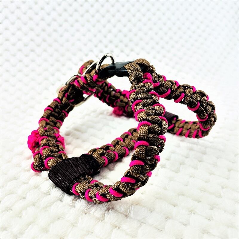 公式]パラコード＃10マクラメ編み ハーネス&リードセット(ピンクNo211
