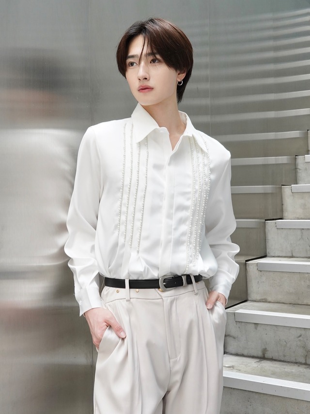 【ALUDE 】pleats pearl dressy shirt