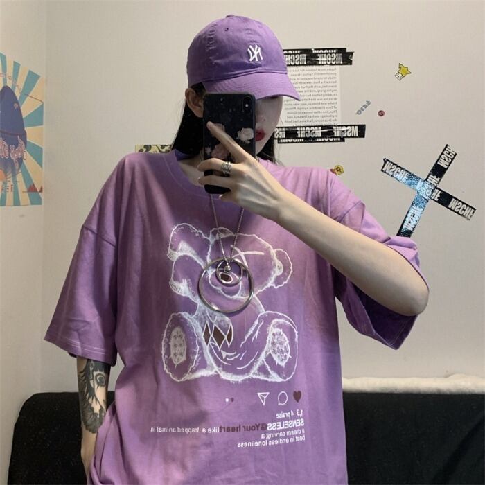 スタイルルーズプリント柄Tシャツ レディーストップス ストリート かわいい ケッペル34506938554