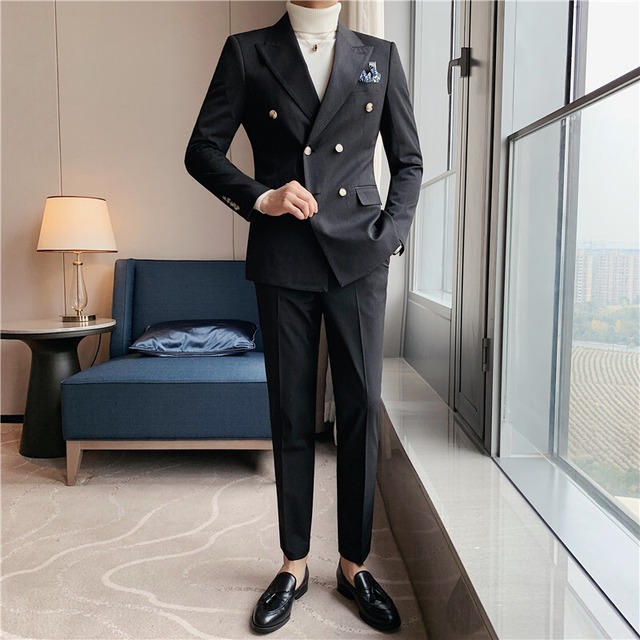 ツーピース ダブルブレストスリムフィットスーツ 3カラー　V0247