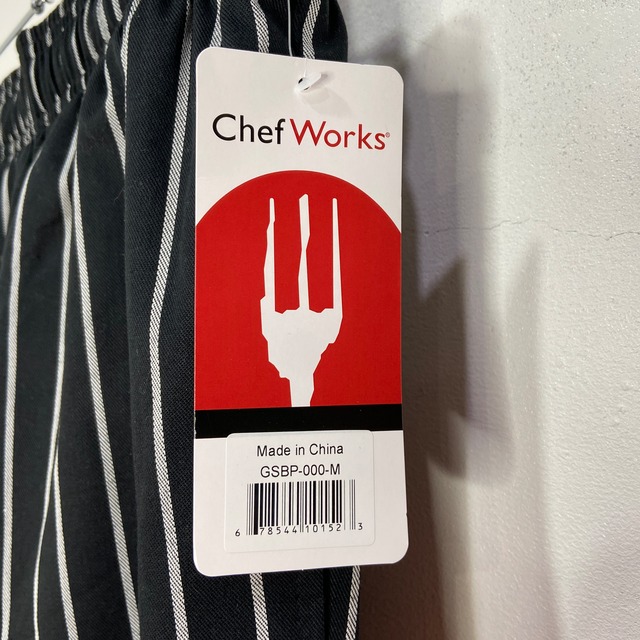 タグ付き未使用品 ChefWorks ストライプ柄シェフパンツ 黒 M コック