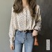 【日本倉庫即納】 ドット柄 ブラウス レディース 長袖 トップス ゆったり シャツブラウス