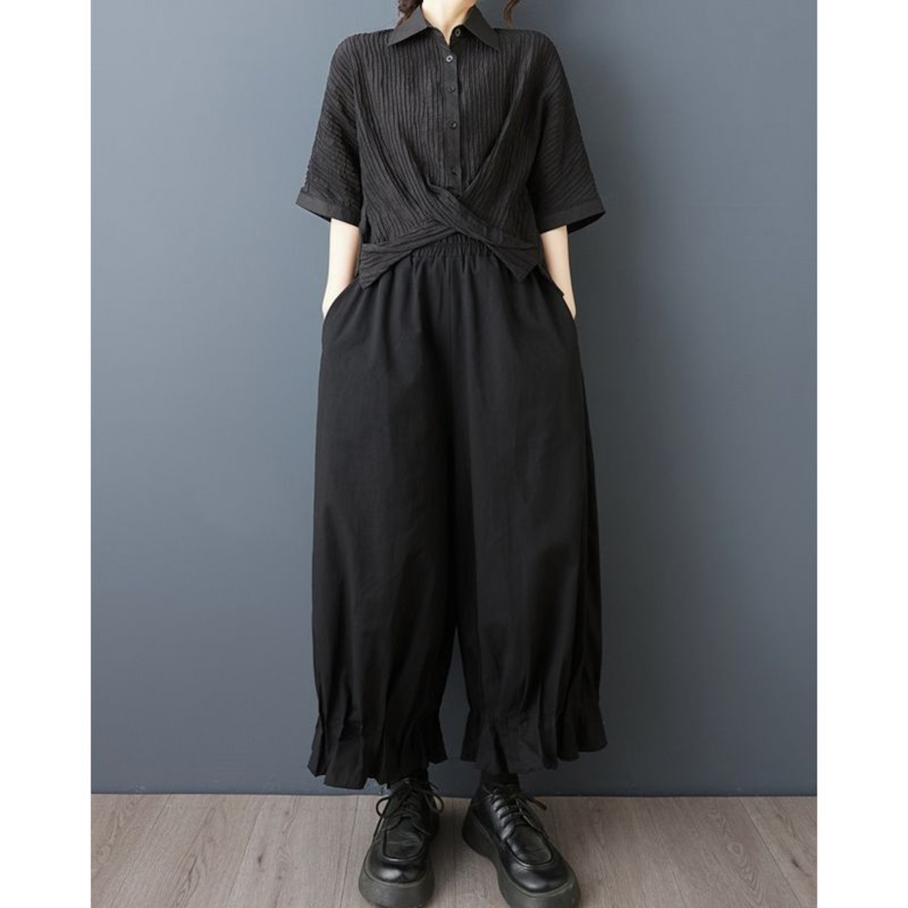 バルーンシルエット ギャザー ワイドパンツ 00167