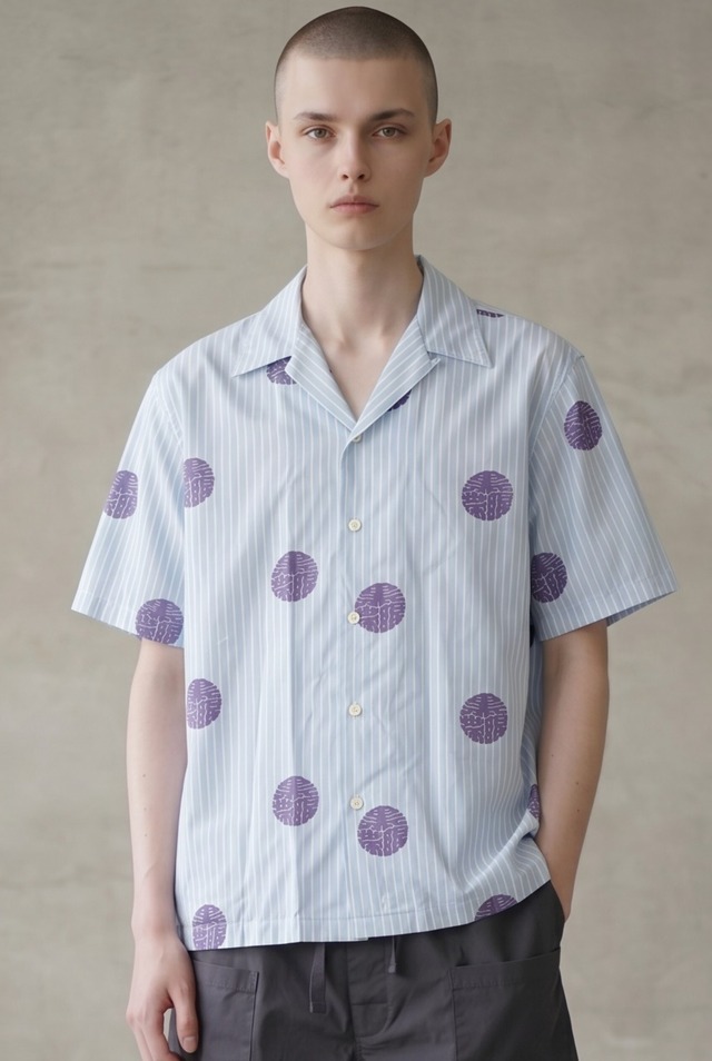 BlackEyePatch（ブラックアイパッチ）Kamon Short Sleeve Shirt 20周年記念モデル（Exclusive） ブルーストライプ／L