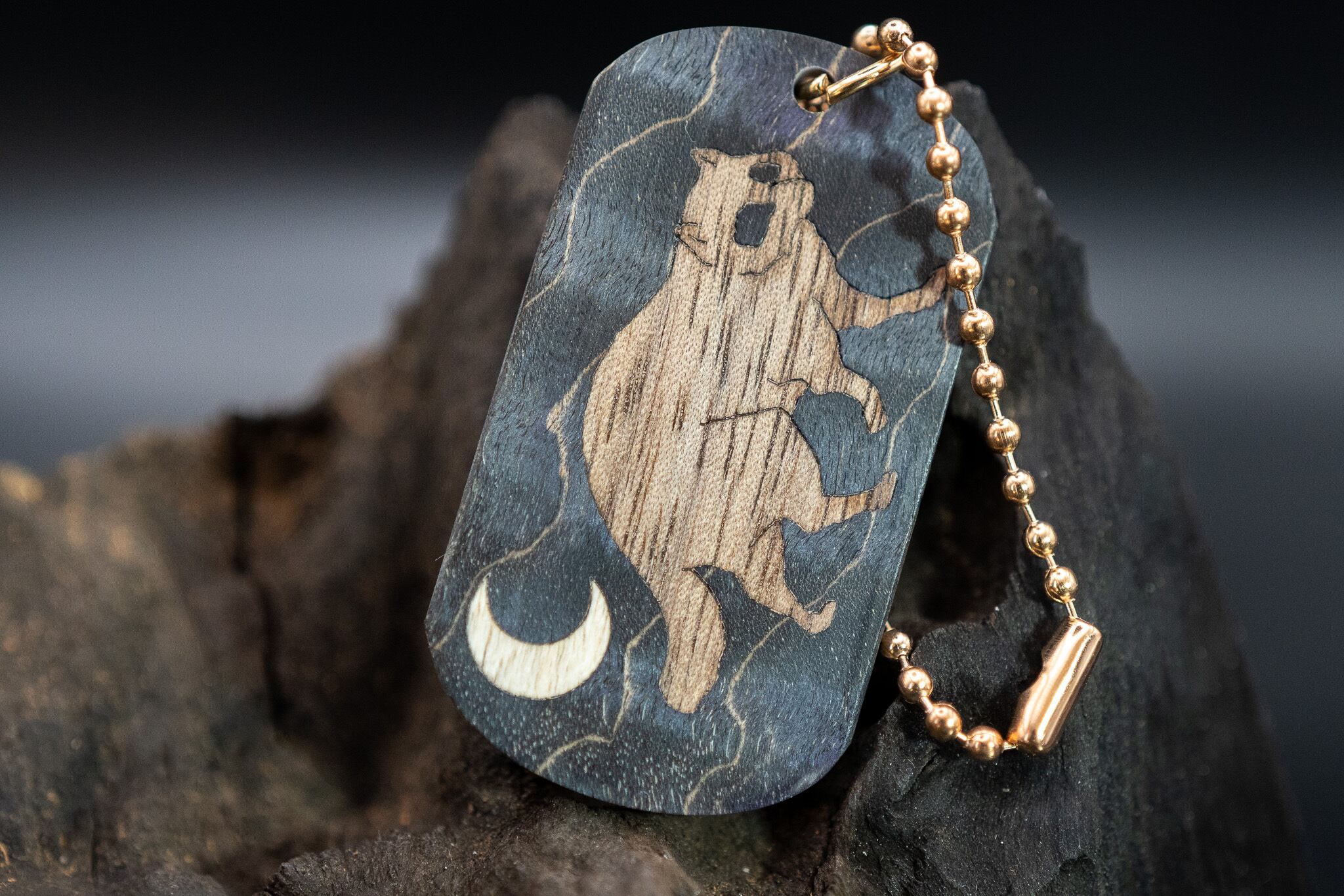 【宵凪の波】 スタビライズウッド 楓 ドッグタグ 象嵌 十五夜きつね