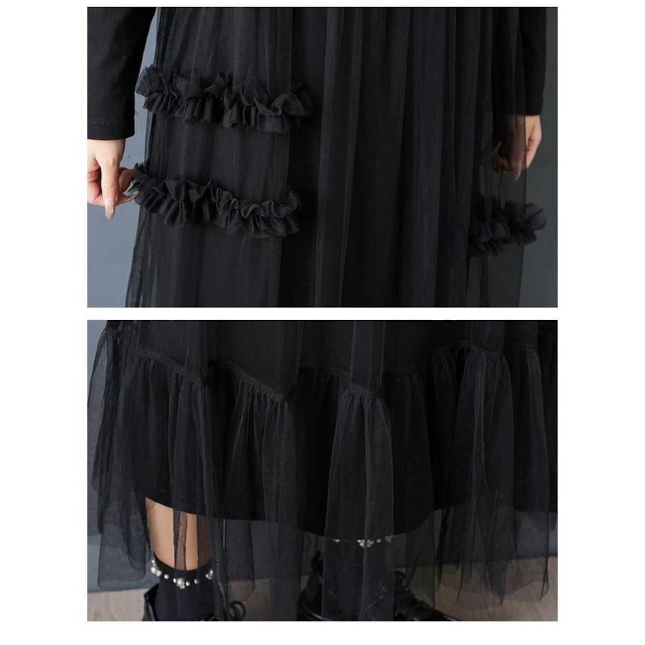 チュール 装飾 ワンピース 00327