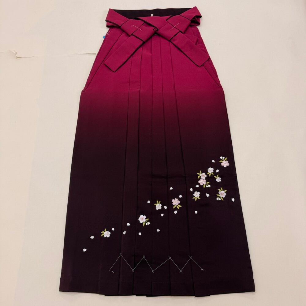 袴 3L size 紐下丈102cm 行灯袴 卒業袴 女性用袴 エンジ ぼかし 刺繍 中古 5901
