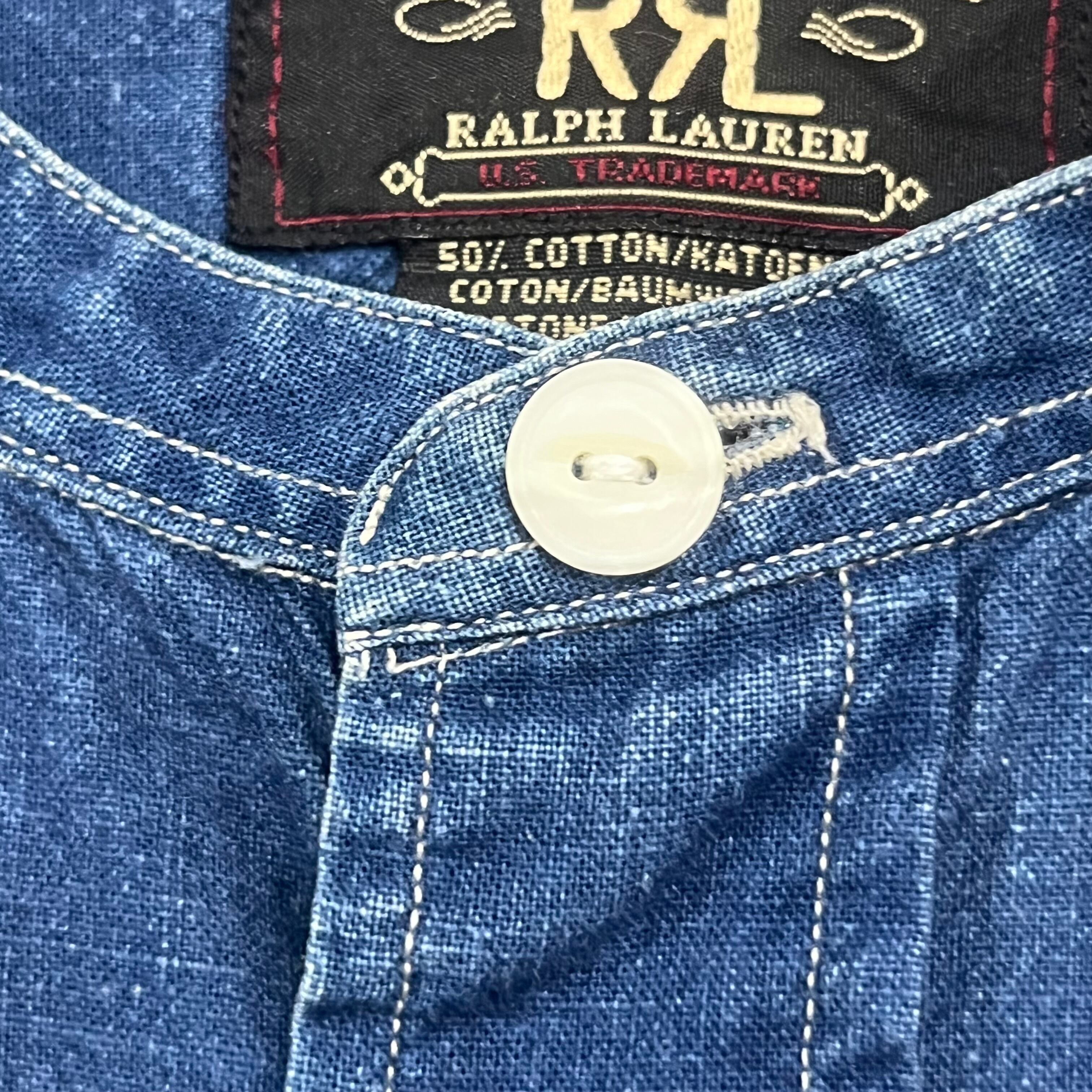 RRL 90s ノーカラーシャツ インディゴリネン 初期 3つ星 アメリカ製