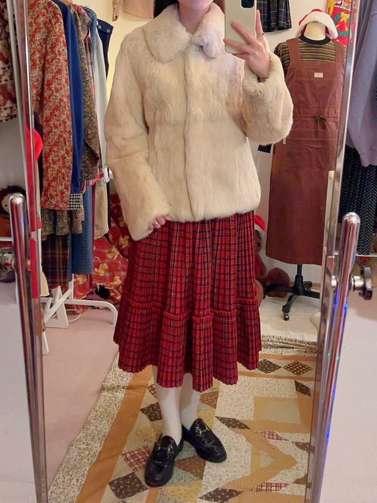 cream rabbit fur coat