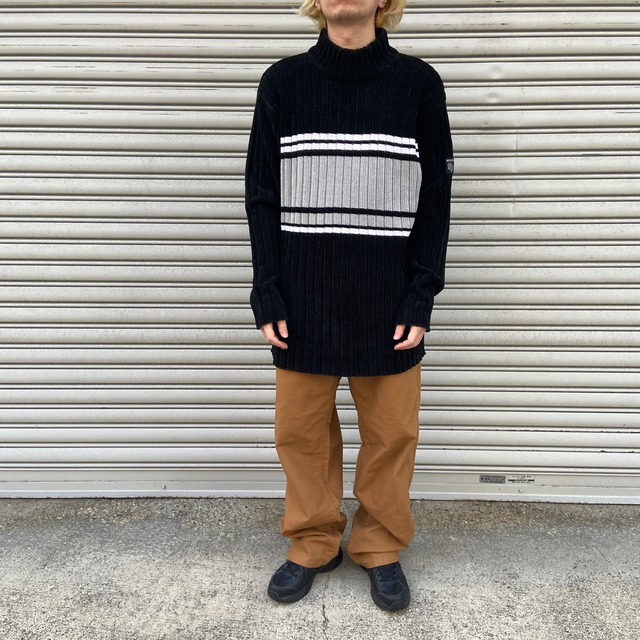 『送料無料』SOUTHPOLE サウスポール　リブ編みボーダースタンドネックスウェット　M