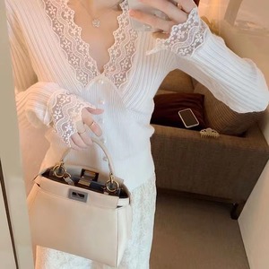 パールボタンレース切り替えニット　AJ111-993