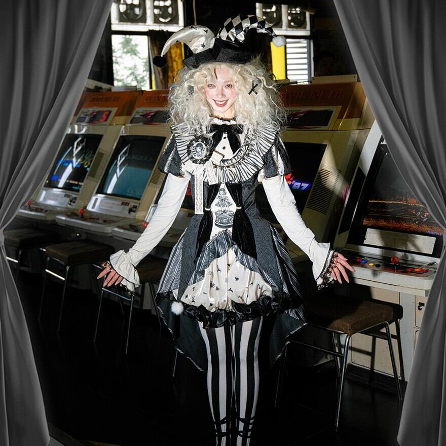 ロリータファッション 星柄かぼちゃパンツ アイボリー ブラック
