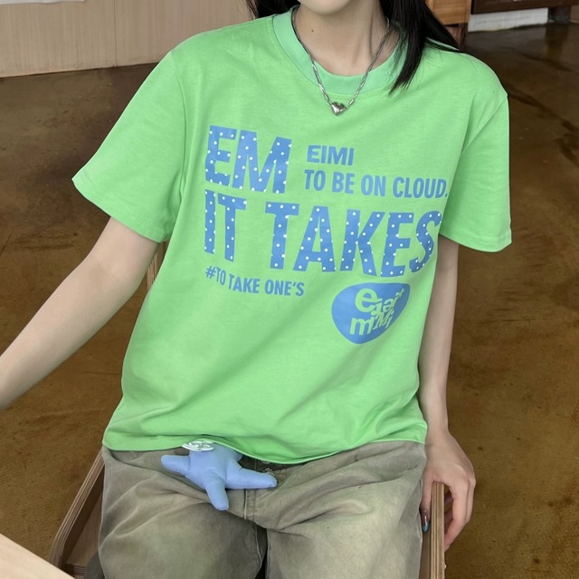 ドットレタープリントTシャツ 2col   R02459