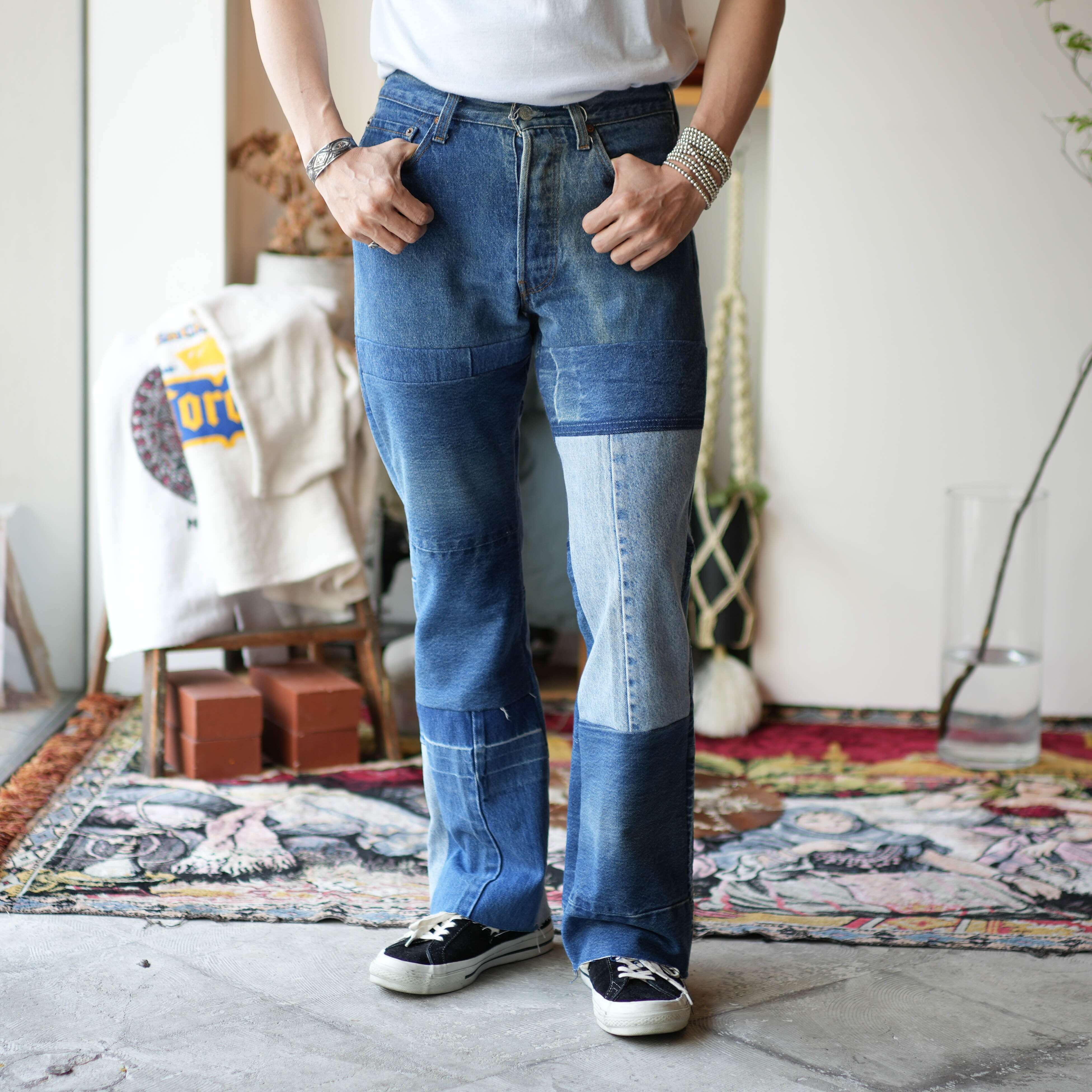 人気につき再販】 Levi's 31インチ リメイク パッチワークフレア