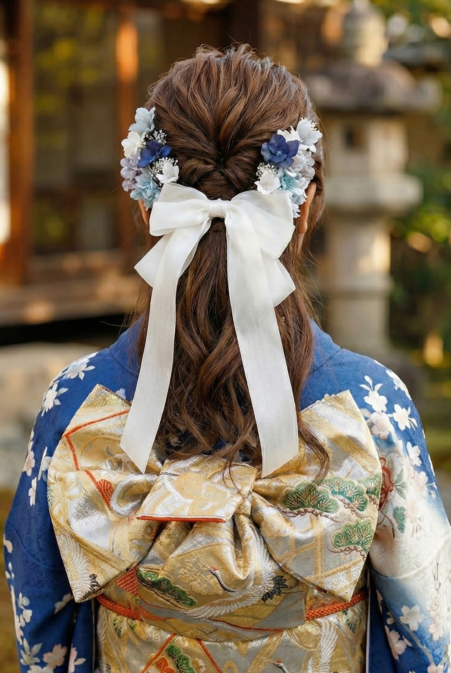 リボン髪飾髪飾り ネイビー 成人式 卒業式 結婚式