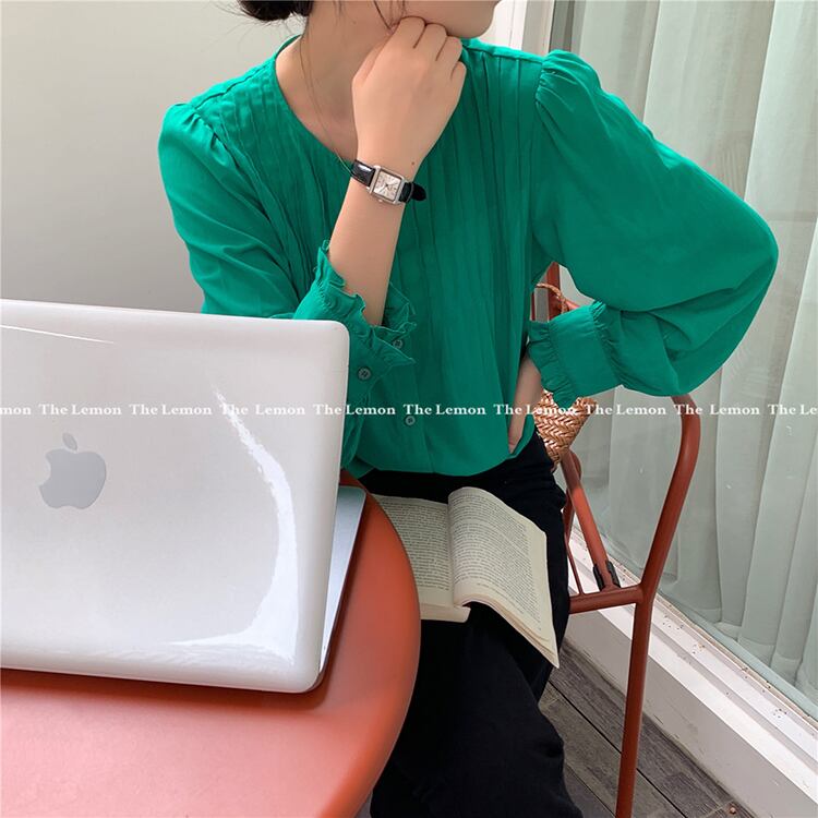 薄手レースシャツ レディースオータムラウンドネックボタン ロング 秋物 Oネック ビッグFスモールZ韓国31674407989