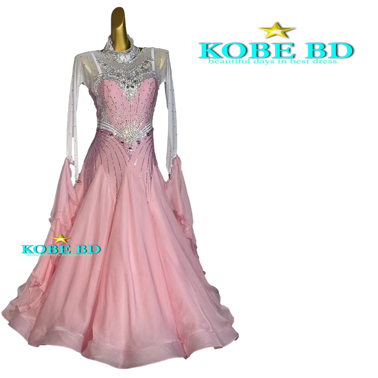 社交ダンススタンダードドレス ピンク青 2025最新のスタイル 社交ダンス 競技ダンス スタンダード 花 半袖