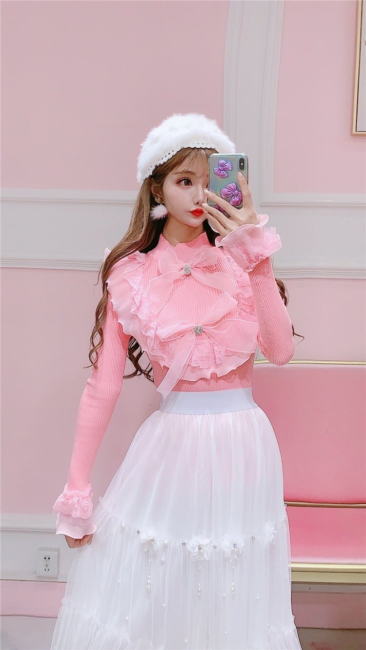 ヨーコチャン　トップスラッフルフリルピンクブラウス YOKOCHAN ヨーコチャン YCB-124-408 ピンク レーヨン混 ラッフル