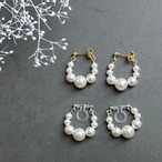 《2点セット》クリスタルパールのカーブラインネックレス＆フープピアス・イヤリング