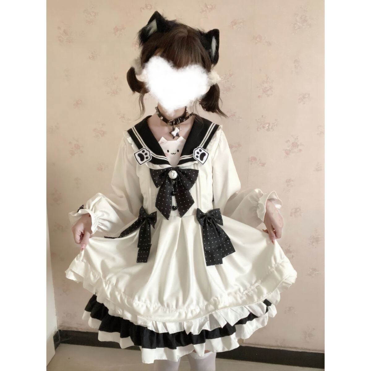 肉球セーラー襟のホワイトキャットワンピース | Maiden's Rêve