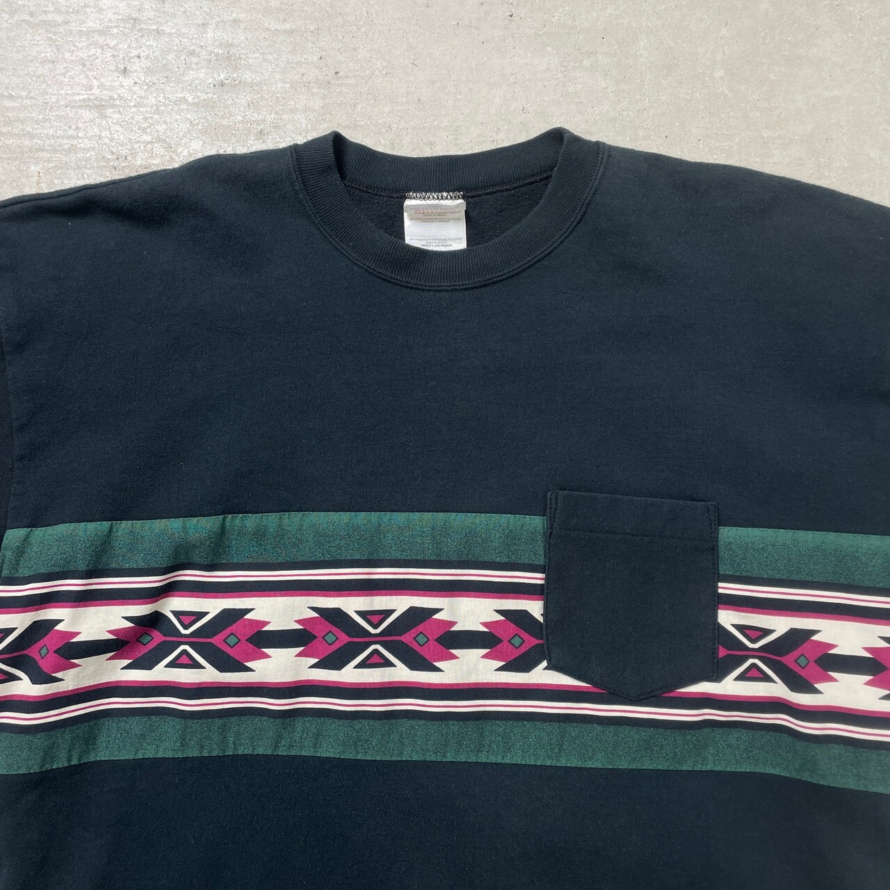 90年代 Hanes ネイティブ柄 スウェットシャツ ポケット メンズL 古着 
