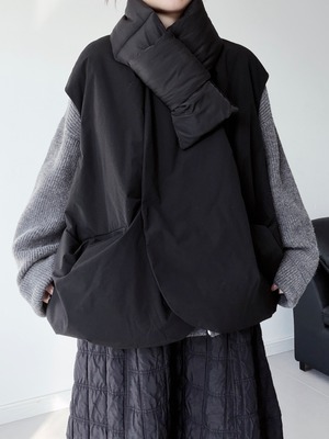 Dark style crew neck sleeveless down jacket [T2646]