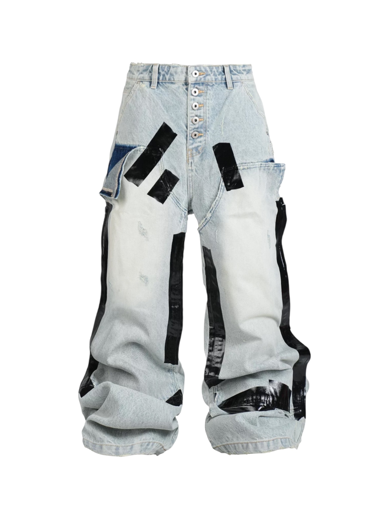 【RYE CHASIN】Duct-taped washed denim jeans