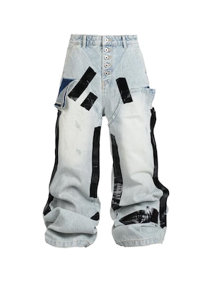 【RYE CHASIN】Duct-taped washed denim jeans