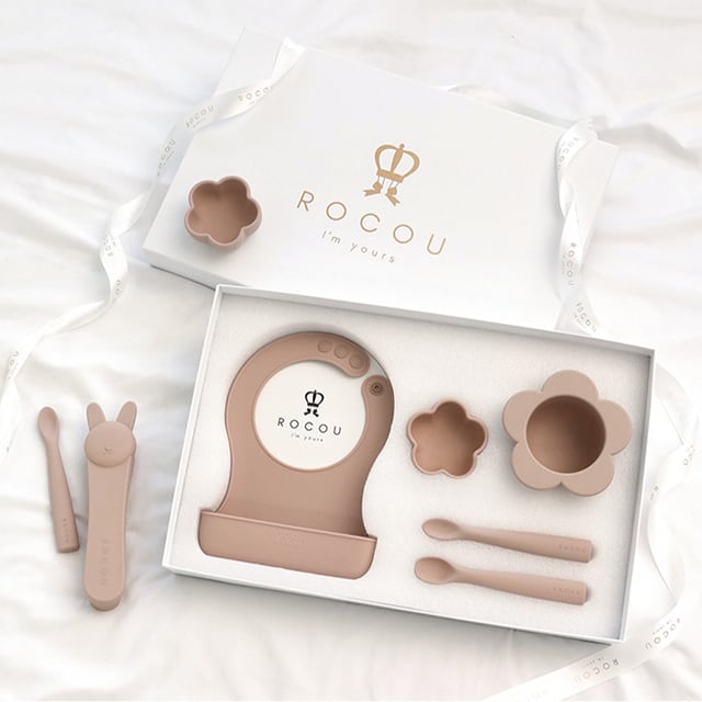 ROCOU】離乳食食器 ファーストセット（ビブ+ボウル+スプーン