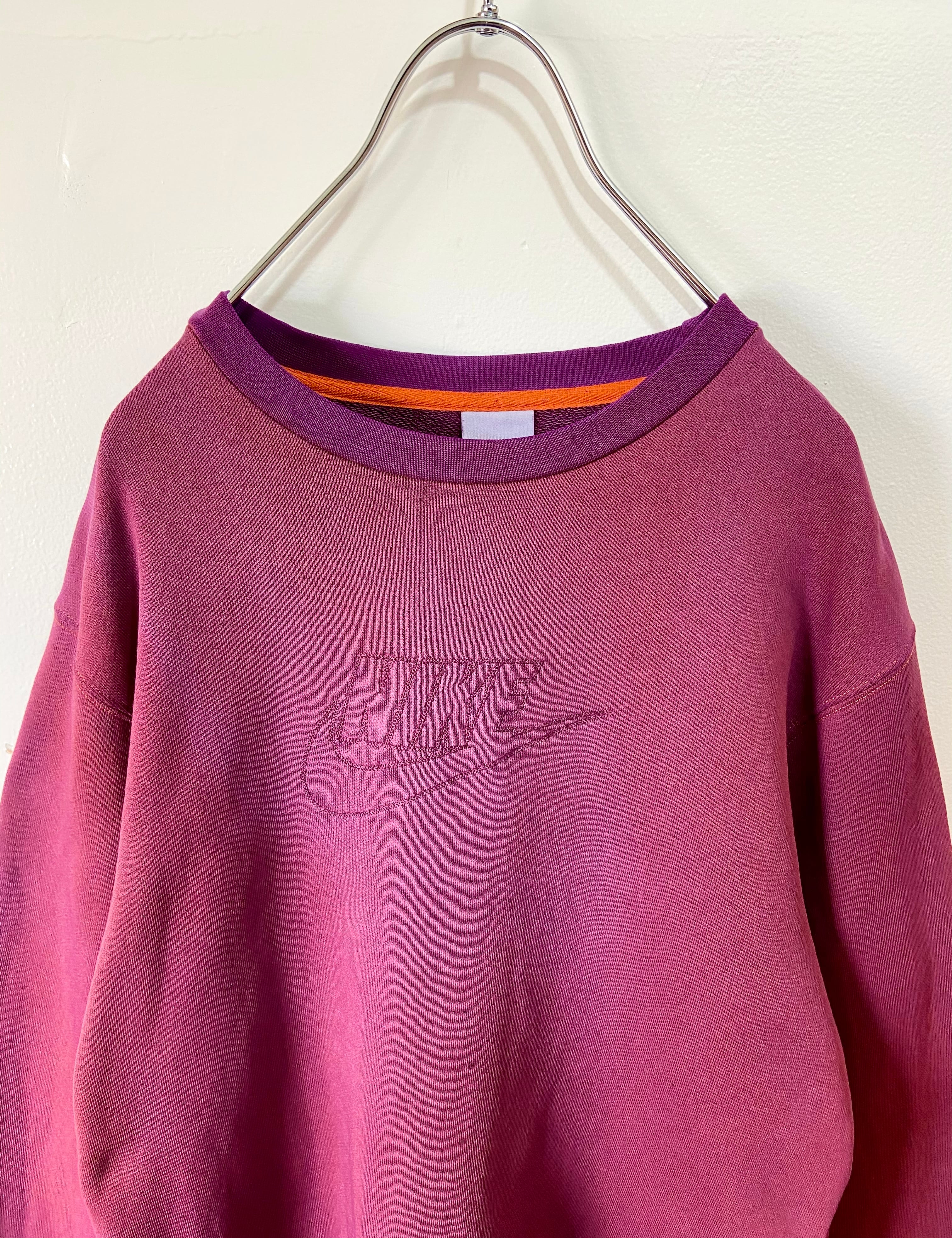 90s古着 NIKE/ナイキ/ 刺繍センターロゴ スウェット ピンクパープル