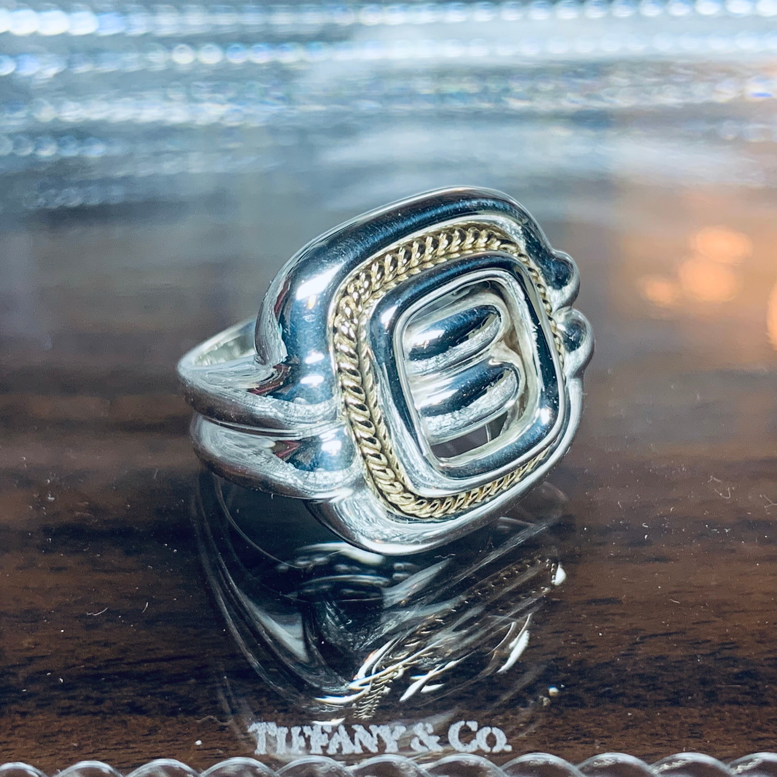 VINTAGE TIFFANY & CO. 18K Gold Combi Cushion Ring Sterling Silver 