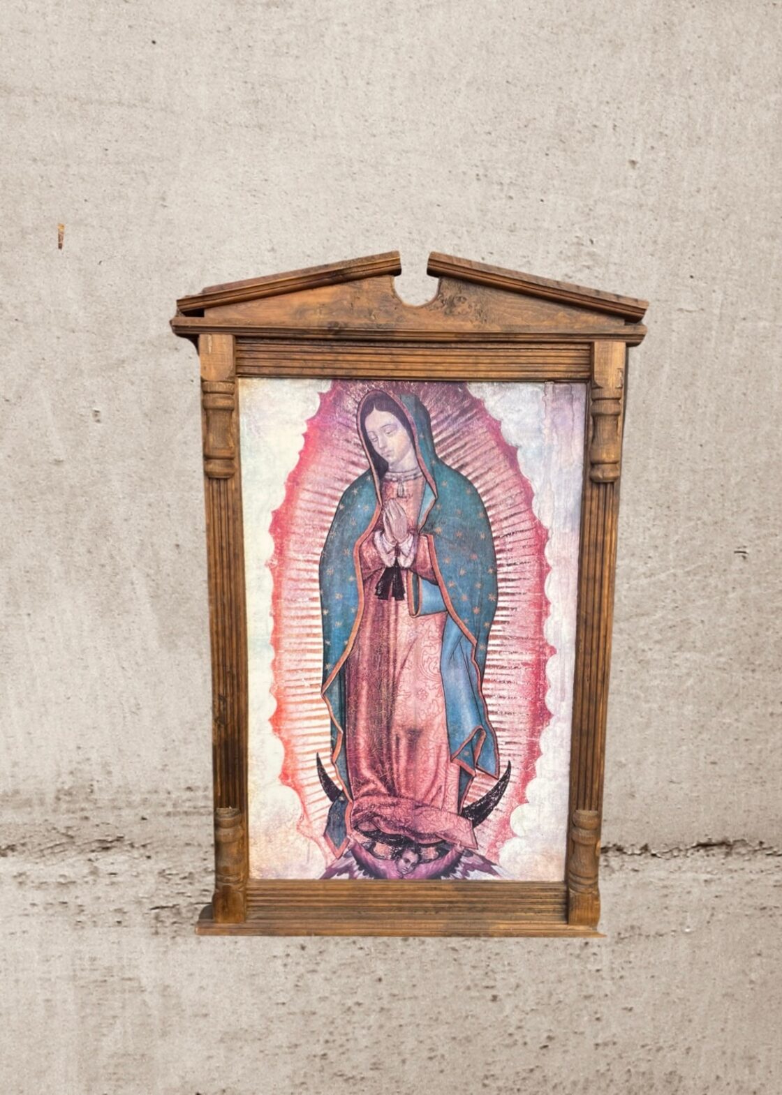 Mexico Vintage 送料込 マリア グアダルーペ 大型 木製 フレーム 絵画 