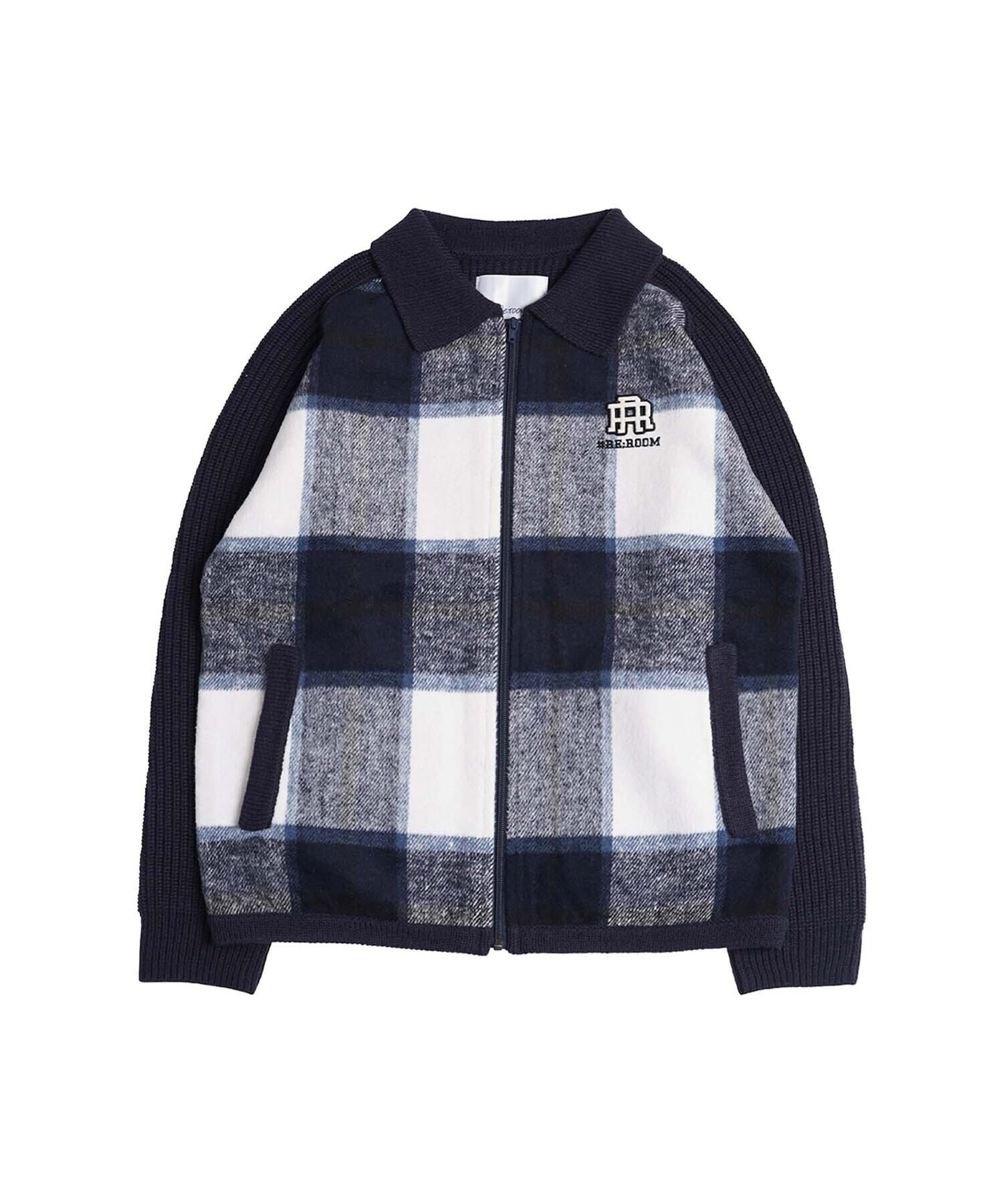 Re:room】WOOL CHECK SWITCHING ZIP UP KNIT JACKET［REK132］ | #Re 