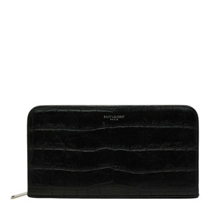 サンローラン ロゴ 型押し ロングウォレット 長財布 ブラック レザー レディース SAINT LAURENT 【中古】