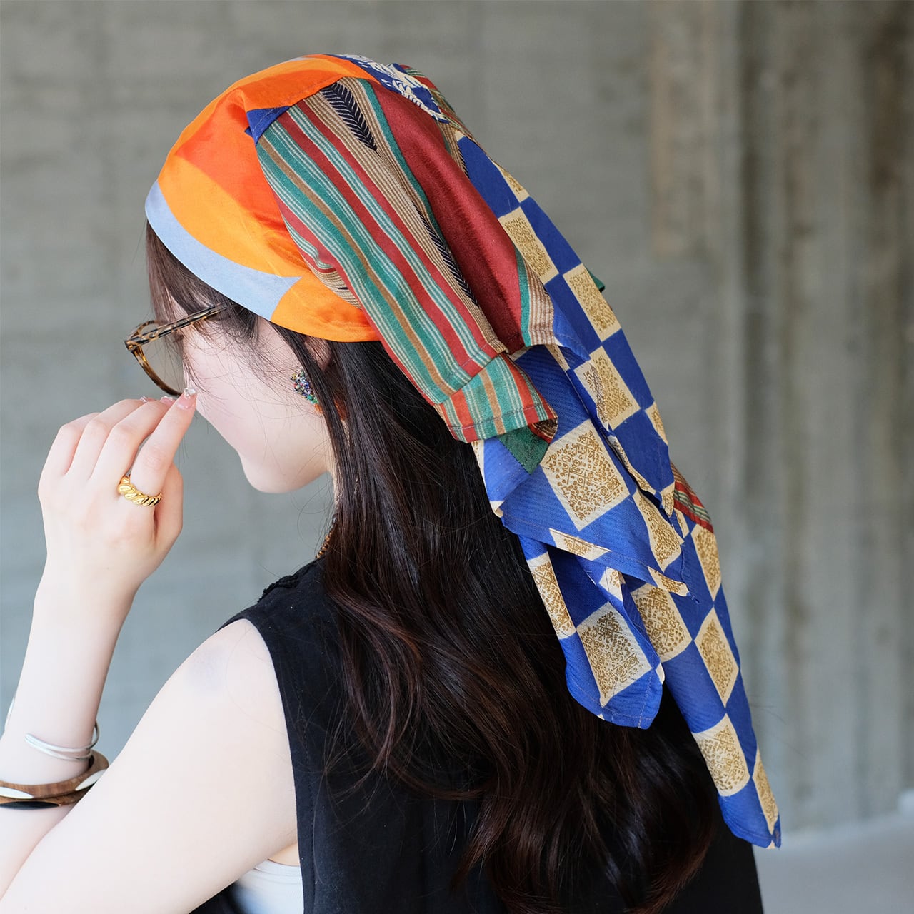 異国のヴィンテージ◎オールドサリーパッチワークスカーフ(26s-05)C