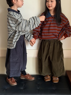 コーデュロイクロップドカーゴパンツ（3色展開）KMAI｜ボトムス 半端丈｜小学生 ジュニア対応｜通学 普段着｜韓国子供服｜男の子 女の子｜100-160cm｜2026秋服 ［取寄］