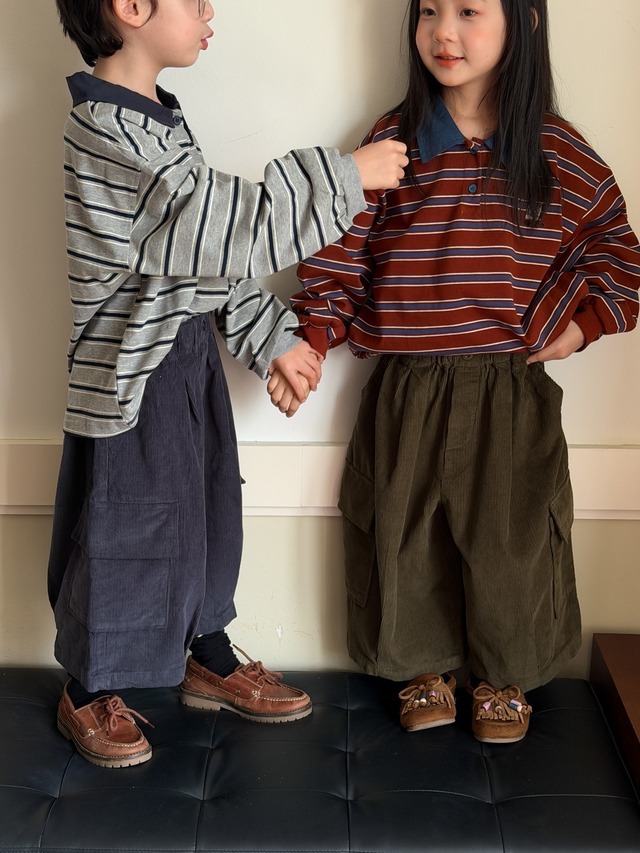 コーデュロイクロップドカーゴパンツ（3色展開）KMAI｜ボトムス 半端丈｜小学生 ジュニア対応｜通学 普段着｜韓国子供服｜男の子 女の子｜100-160cm｜2026秋服 ［取寄］