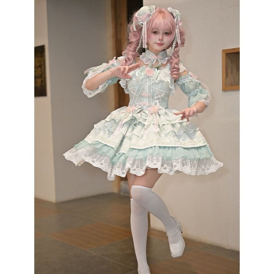 プリンセスロリータ ドレス｜豪華フリル＆姫袖ドレス（ピンク