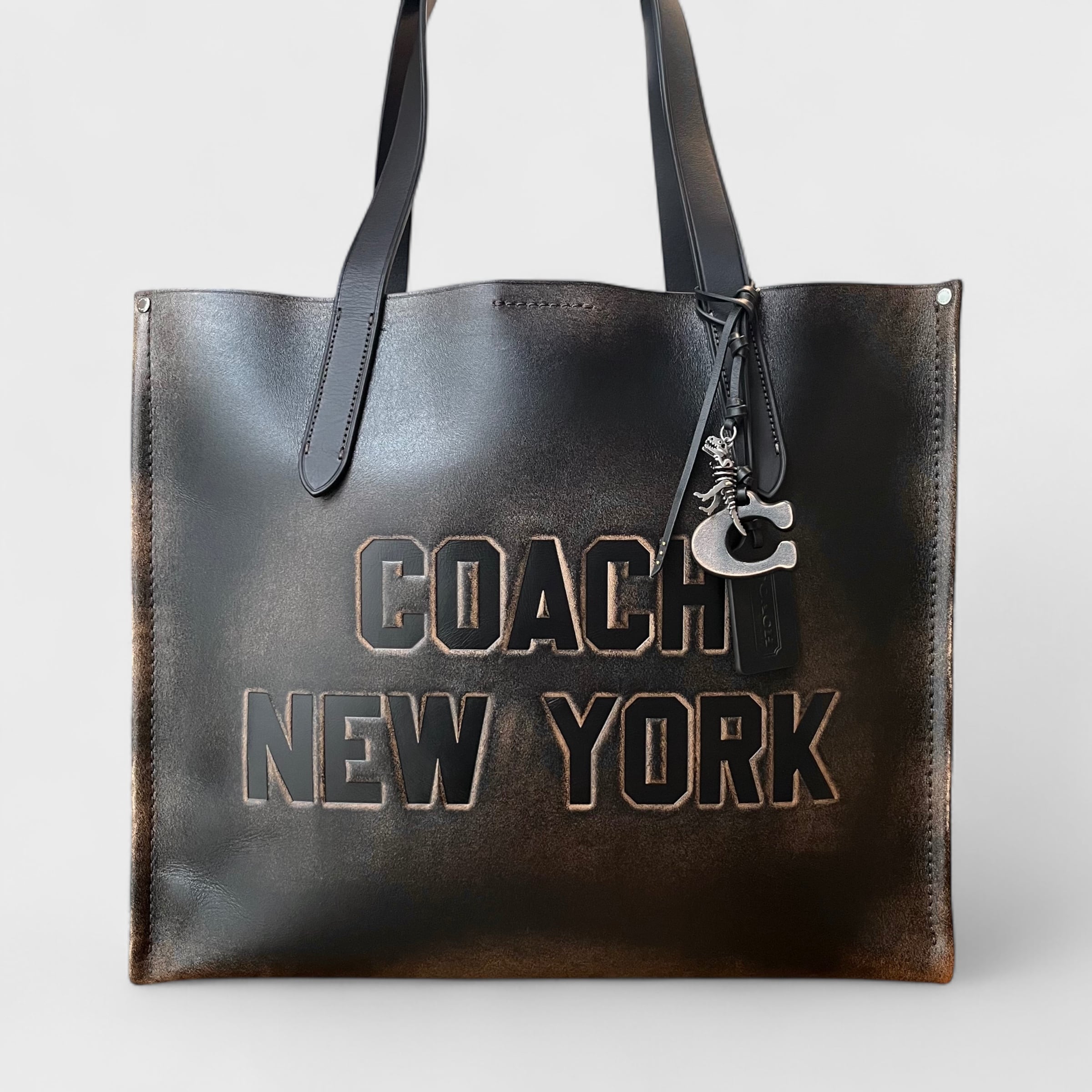 COACH コーチ リレートートバッグ・ラブドレザー ブラック ライトタン