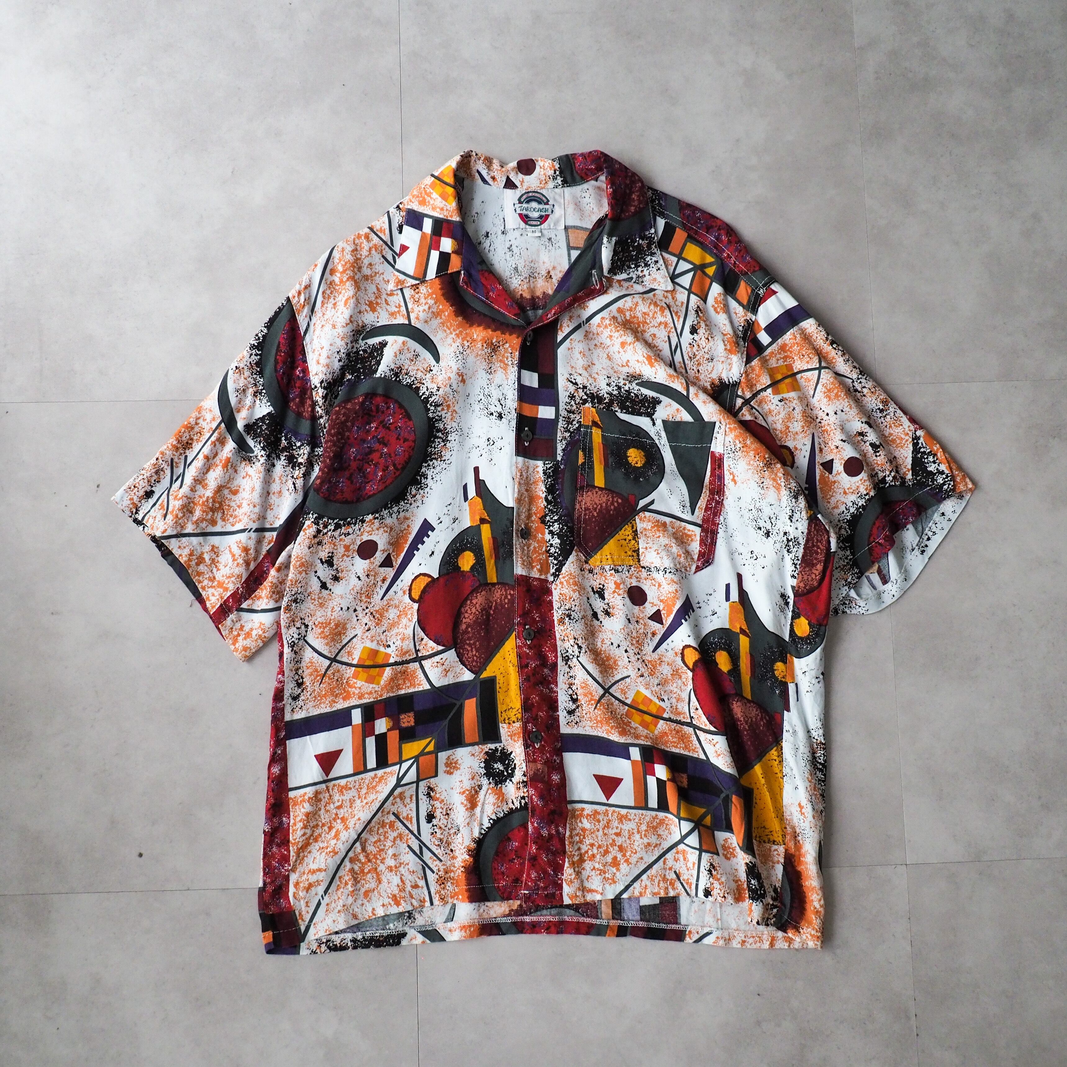 90s rayon fabric artistic pattern open collar box silhouette shirt 90年代  レーヨン オープンカラーボックスシルエット アート柄シャツ
