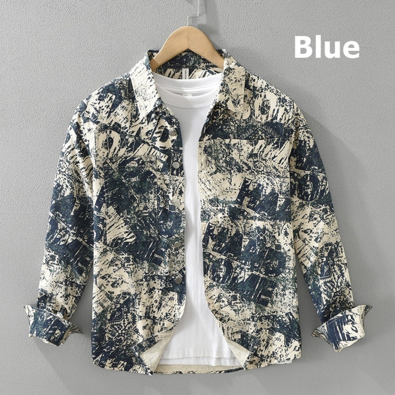【M-3XL】Stencil Paint Long Sleeve Shirt / ステンシル ペイント 長袖シャツ