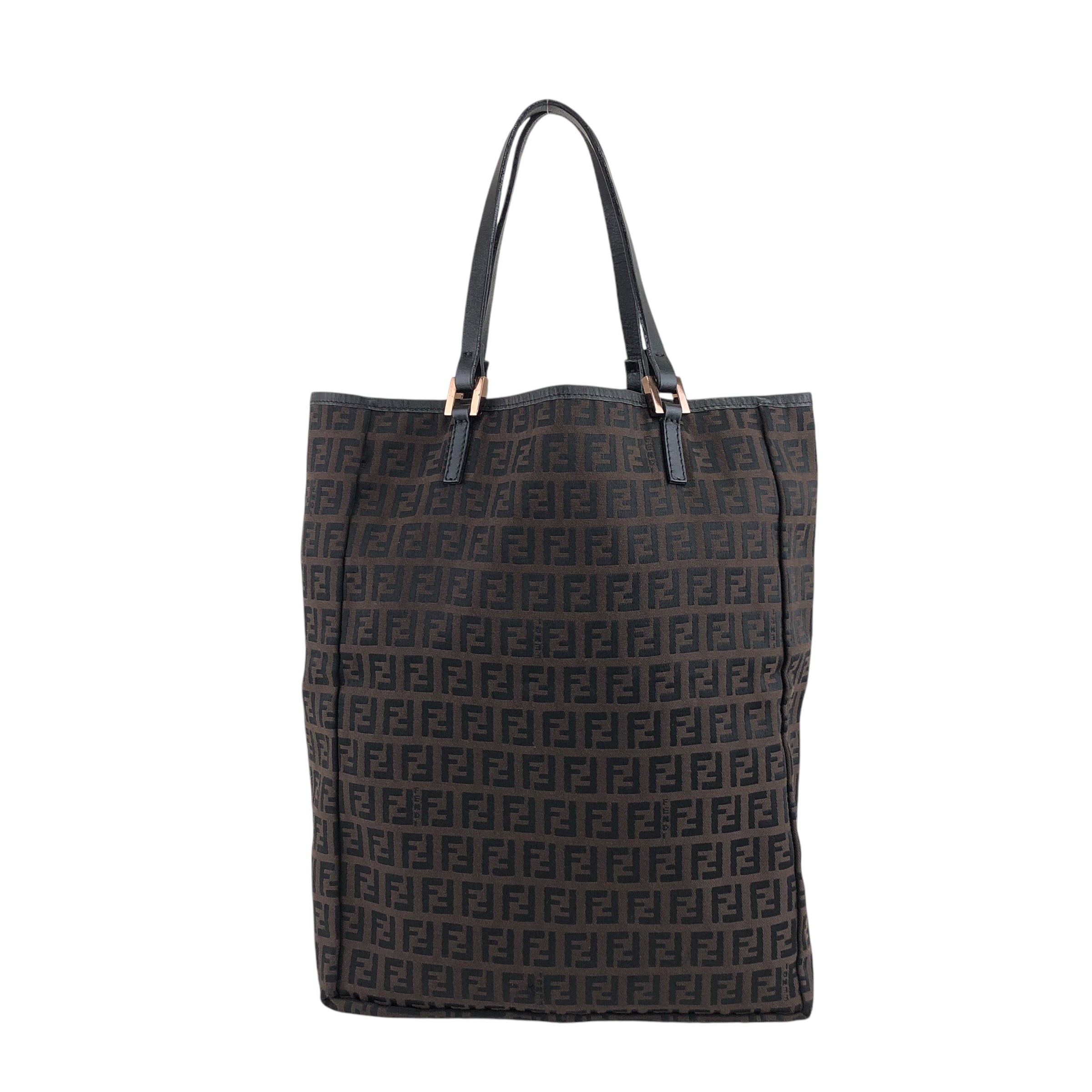 FENDI ズッキーノトートバッグキャンバスレザーロゴブラウンズッカ