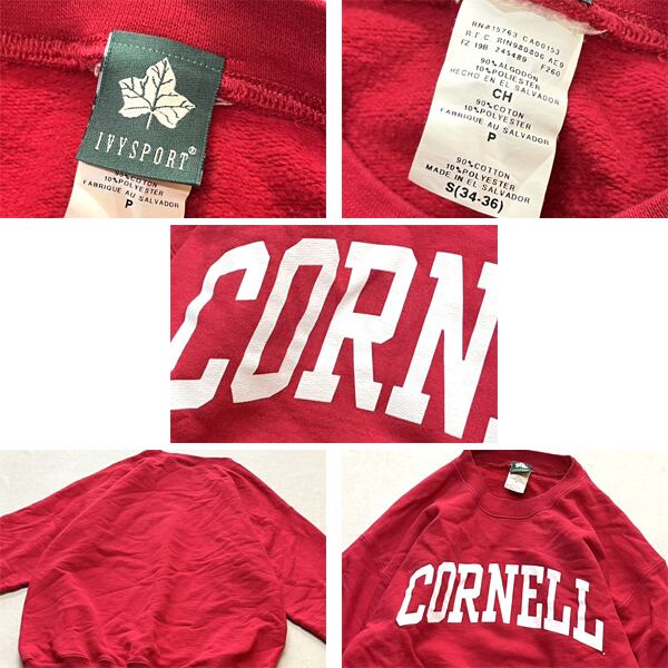 1点物◇CORNELLコーネル大学プリント赤スウェット古着メンズSM