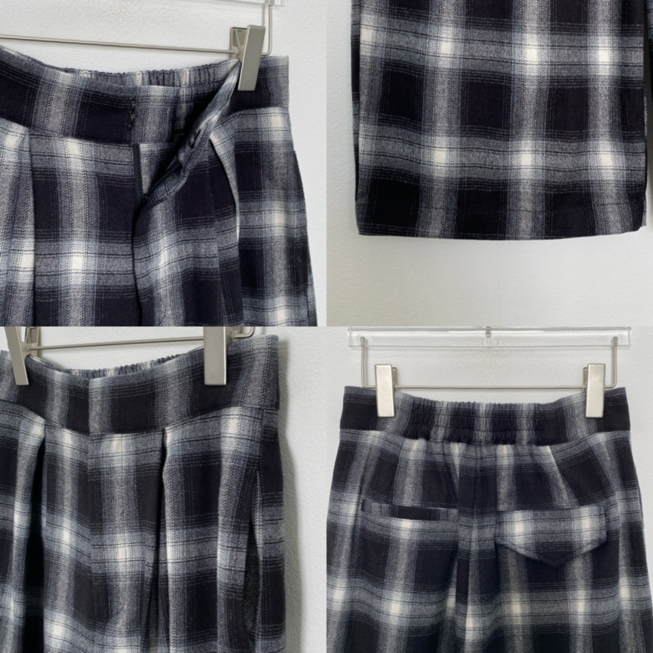 Double pleated ombre check PT/black