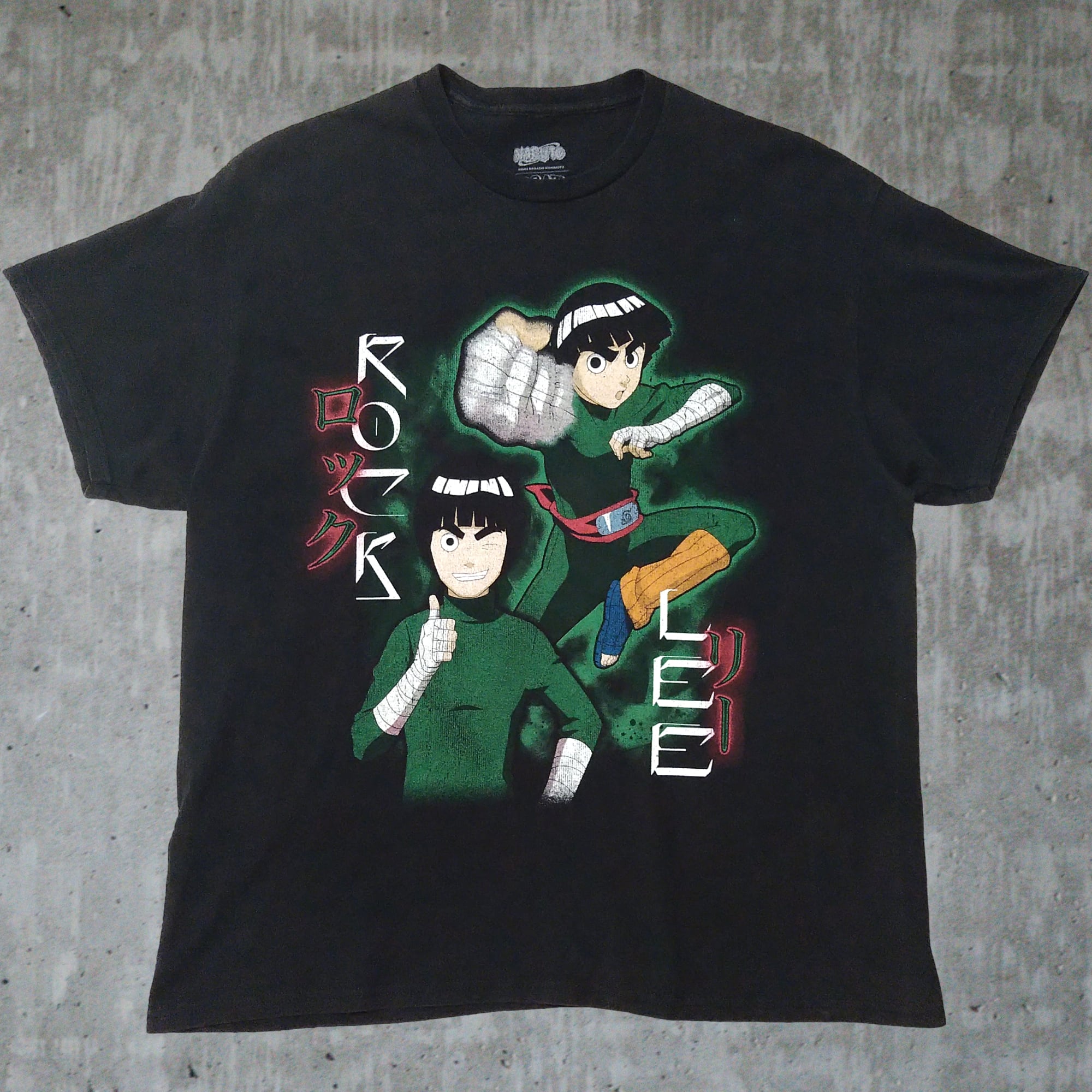 古着 ナルト ヴィンテージ加工Tシャツ Lサイズ 黒 ロック・リー アニメ