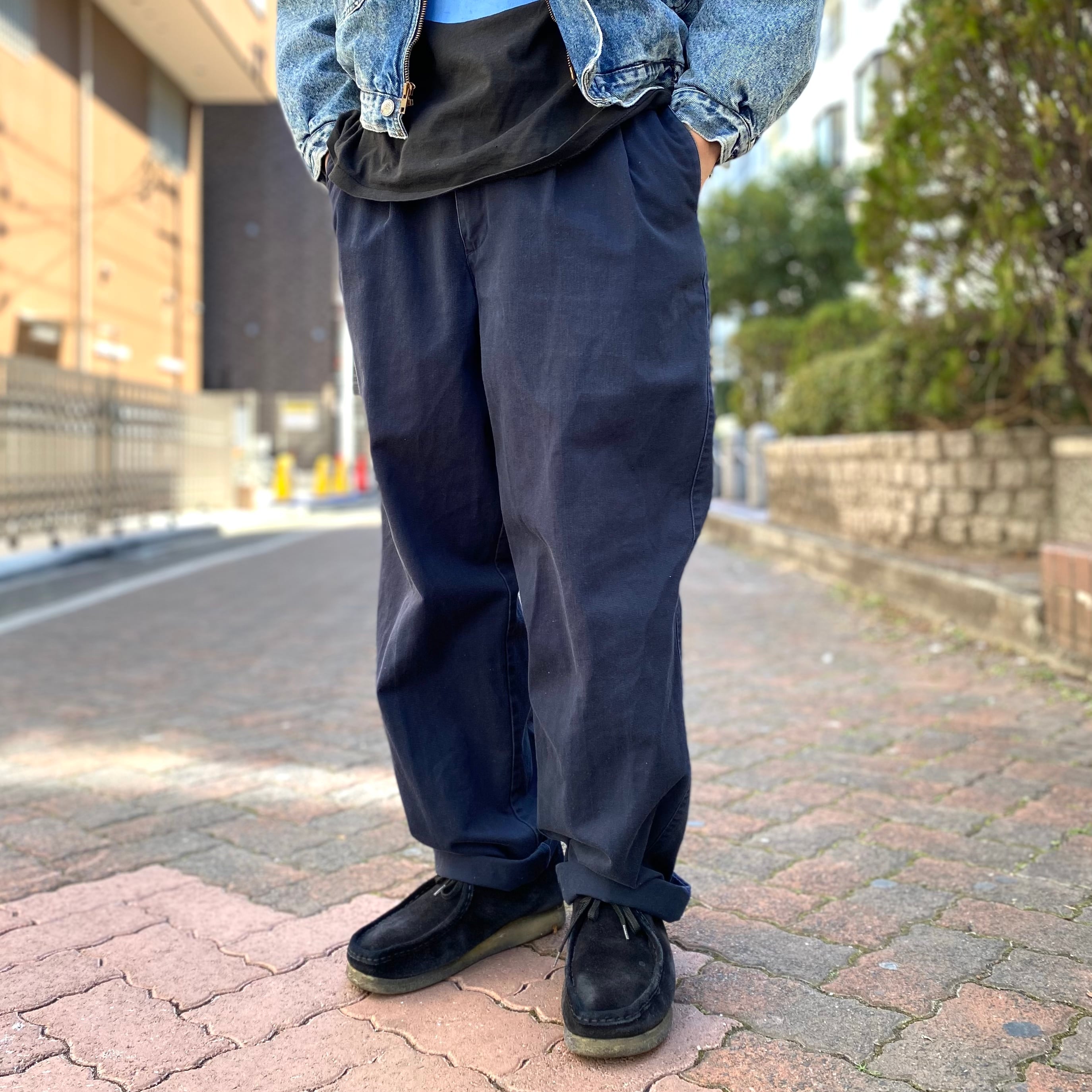 size：W34 L30【 GEORGE 】2タックチノパンツ チノパン 2タック 黒