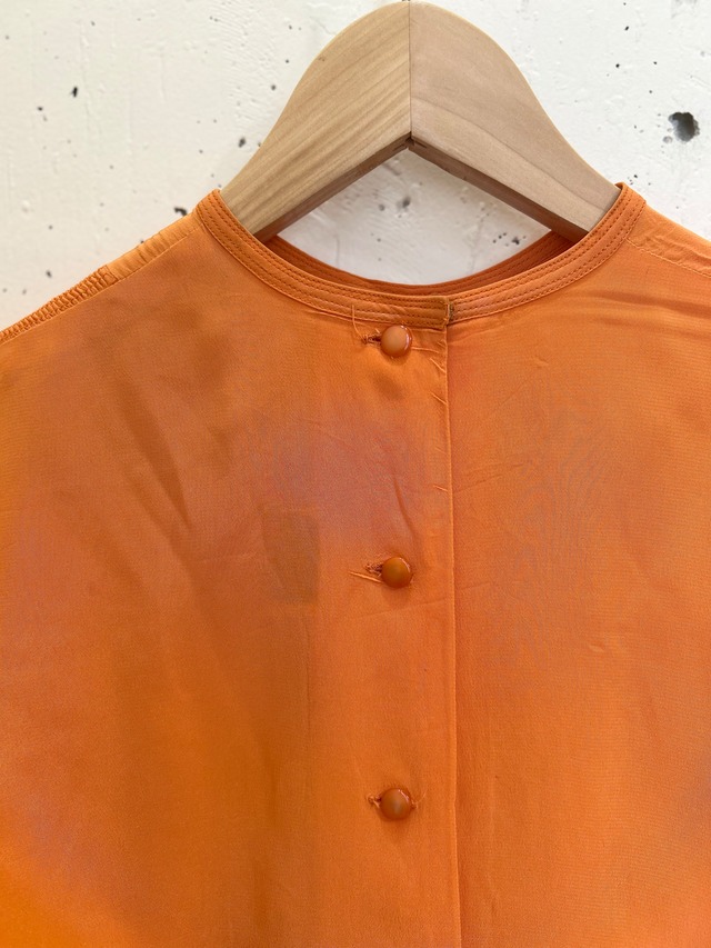 40's orange color rayon blouse