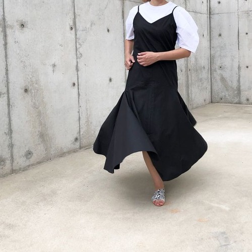 ワンピース キャミソール ロング フレア 切替 Vネック